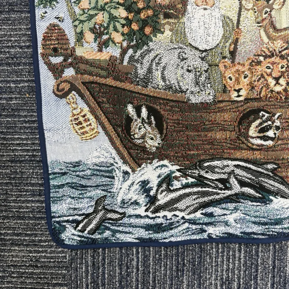 Vintage Noah's Ark Wall Tapestry 32×25 Animal Nursery Christian Decor Bible